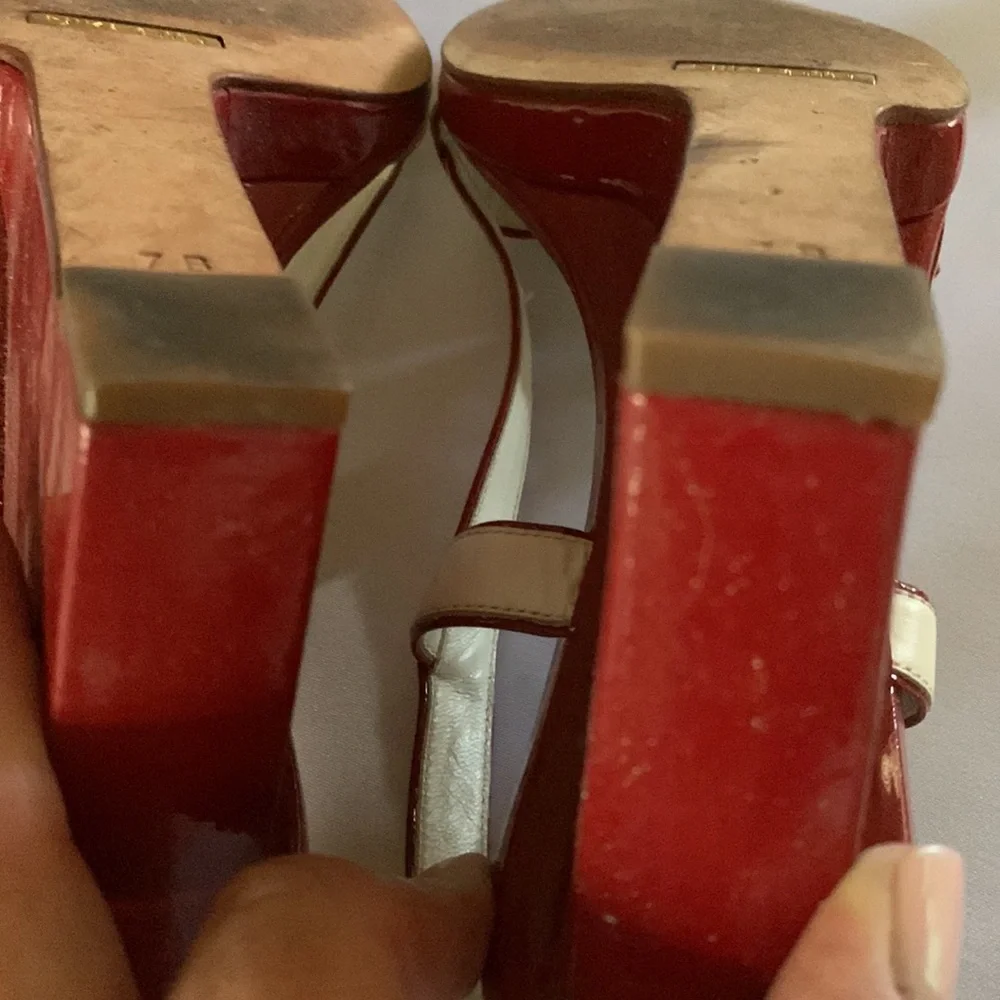 Cole Haan red and white sling back wedge shoe Sz 7